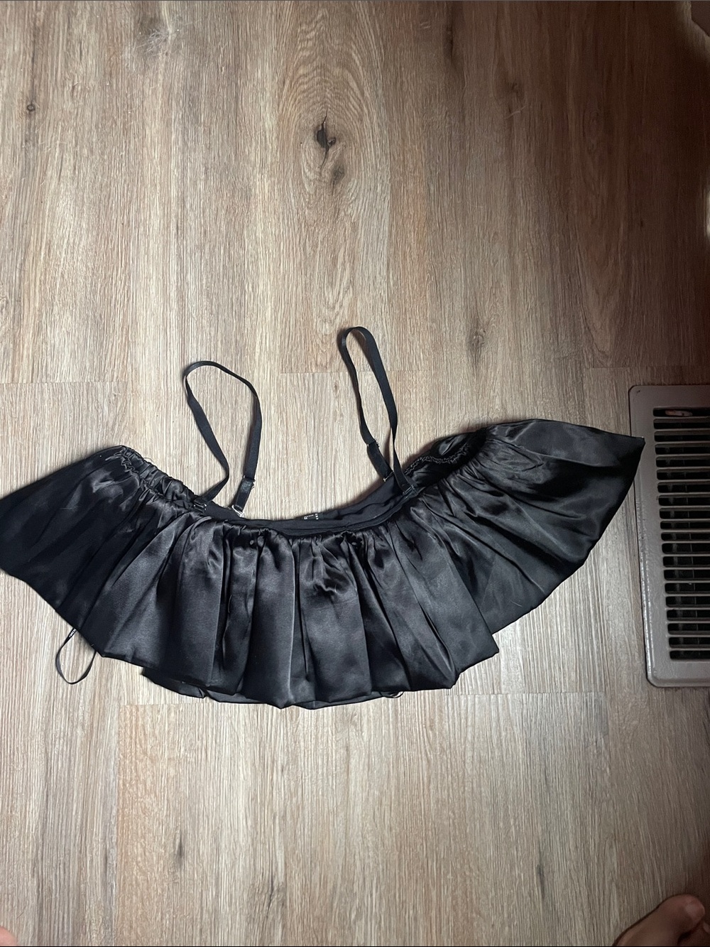 Forever 21 Black Satin Ruffle Cold Shoulder Crop Top